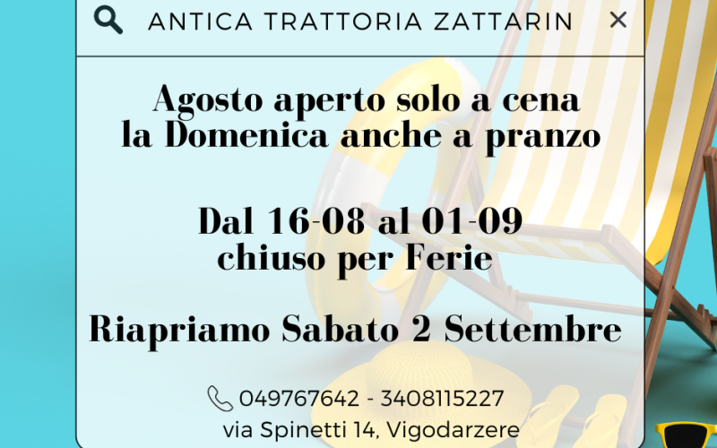 Orari Agosto e Chiusura estiva